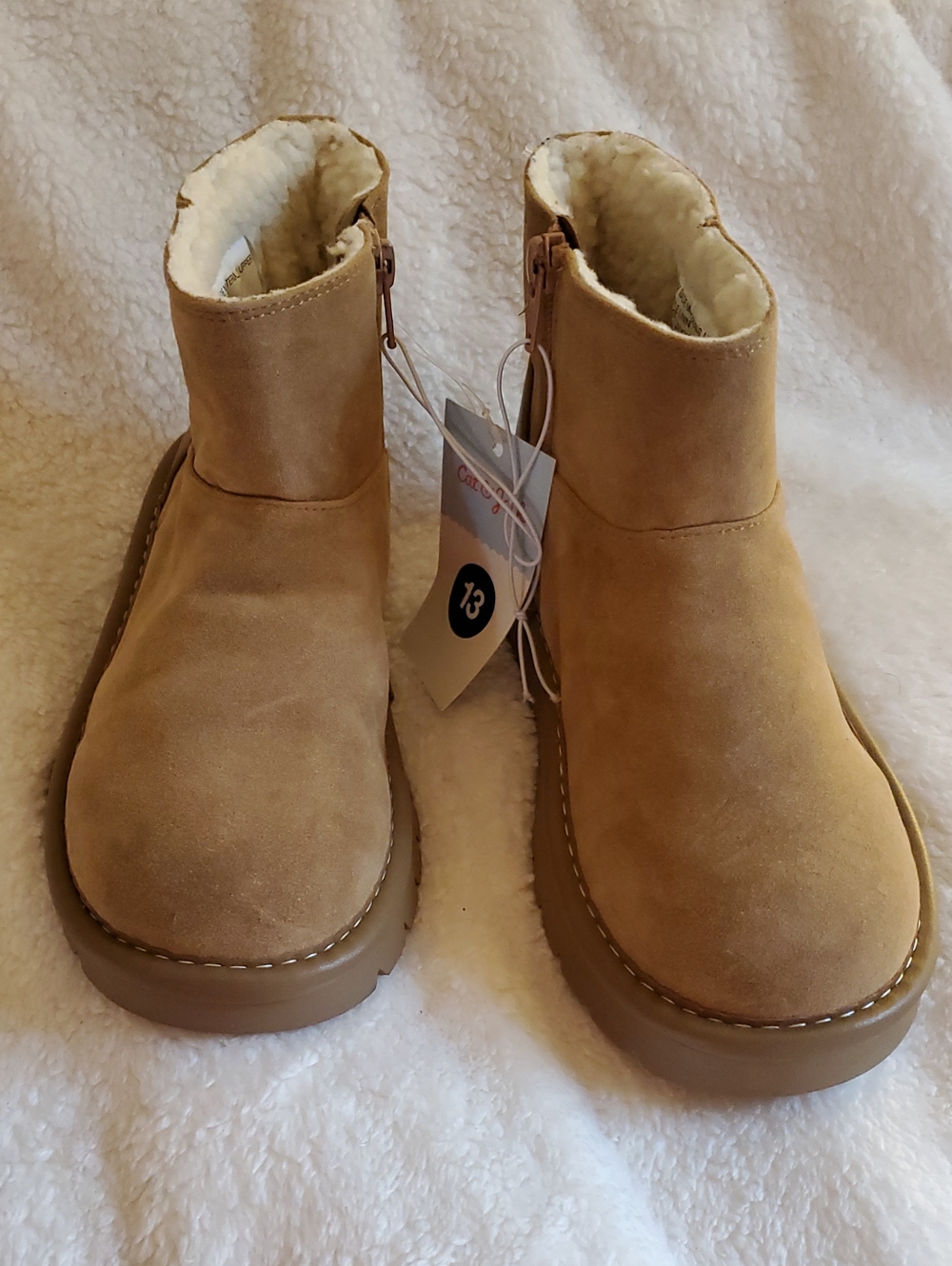 Cat & Jack Cognac/Honor Faux Suede Sherpa-Lined Ankle Boots Toddler Size 13 NWT